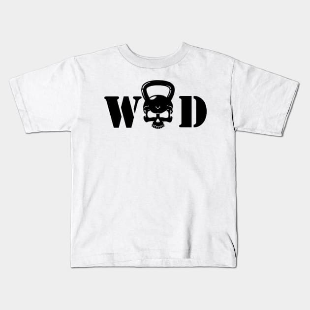 WOD Kettlebell Skull Black Kids T-Shirt by ZSBakerStreet